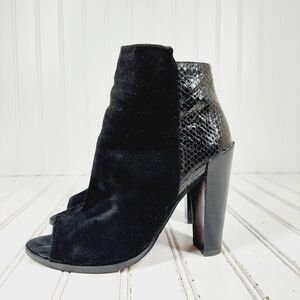Charles David Black Suede Snakeskin Open Toe Ankle Boots H315